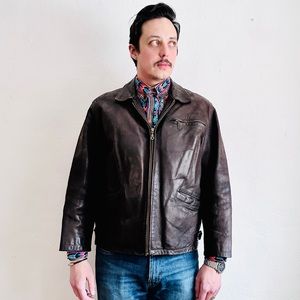 🔥SOLD🔥70s ARTURO Leather Jacket Mens Vintage Brown Bomber Military Motorcycle